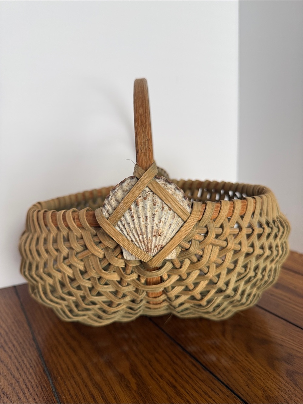 Woven Rattan Basket with Shell Accent - Natural Brown